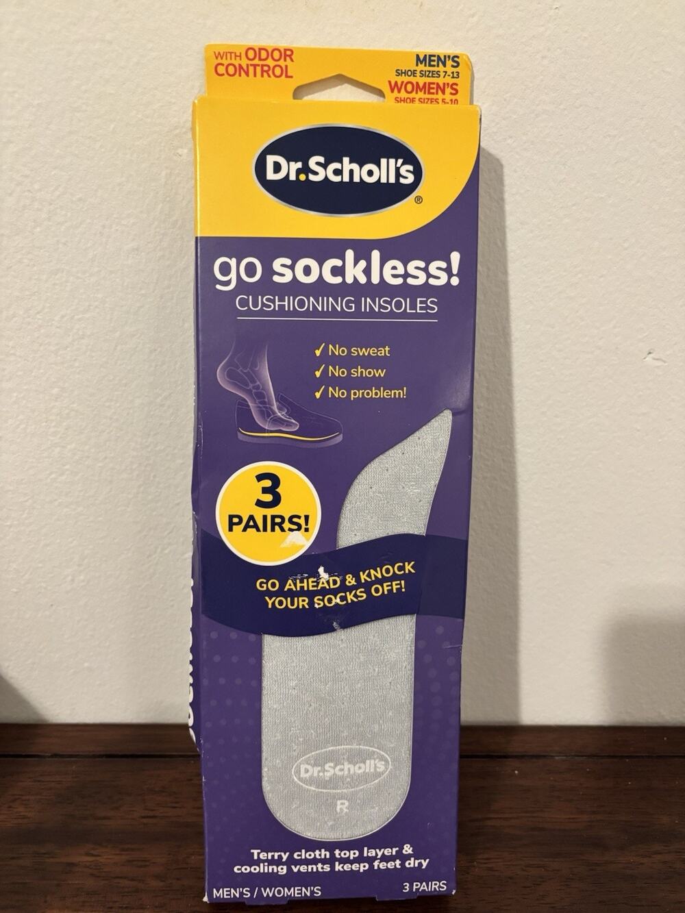 Dr Scholl’s Go Sockless! Cushioning Insoles for Women Men Unisex, 3 Pairs, Trim